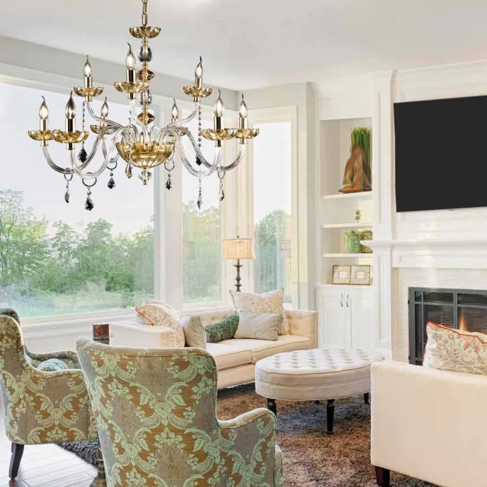 Klassischer Kronleuchter mit 9 Leuchten in Glas und Belle chisallo Viadurini