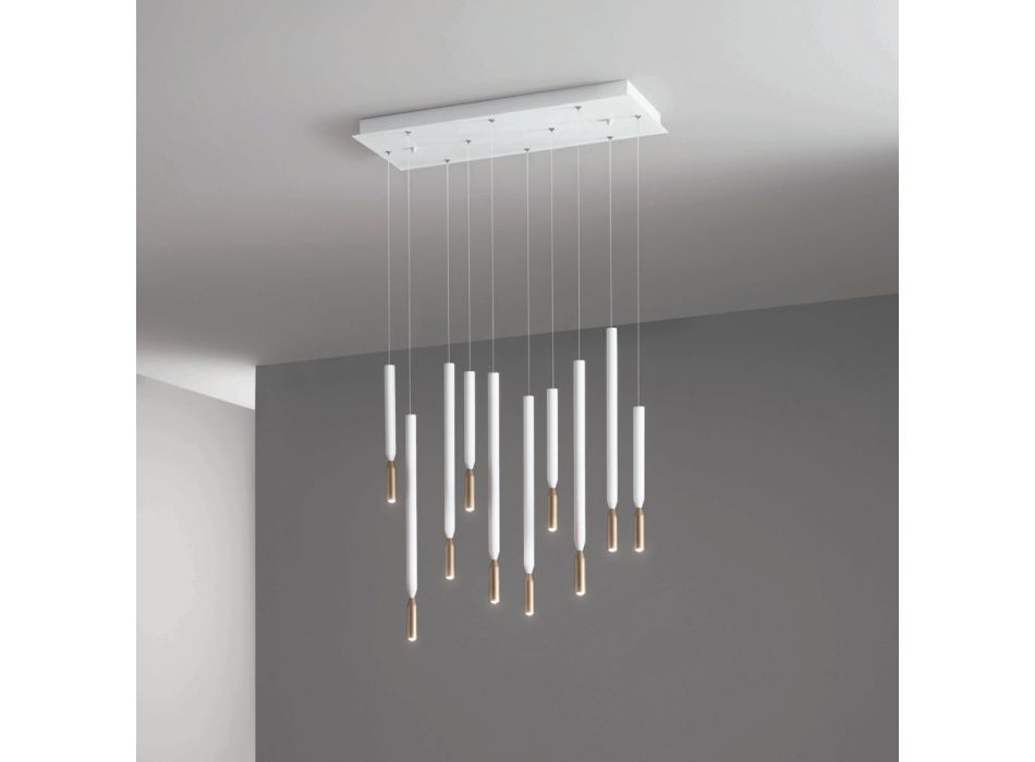 Kronleuchter mit 10 LED-Leuchten aus lackiertem Metall und verstellbaren Kabeln – Lärche Viadurini