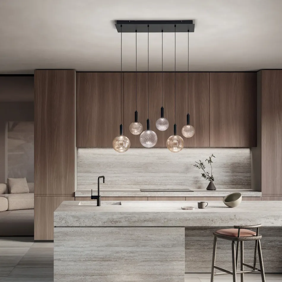 Kronleuchter aus mundgeblasenem Glas mit 6 Lichtern und Balloton-Dekoration - Fee Viadurini