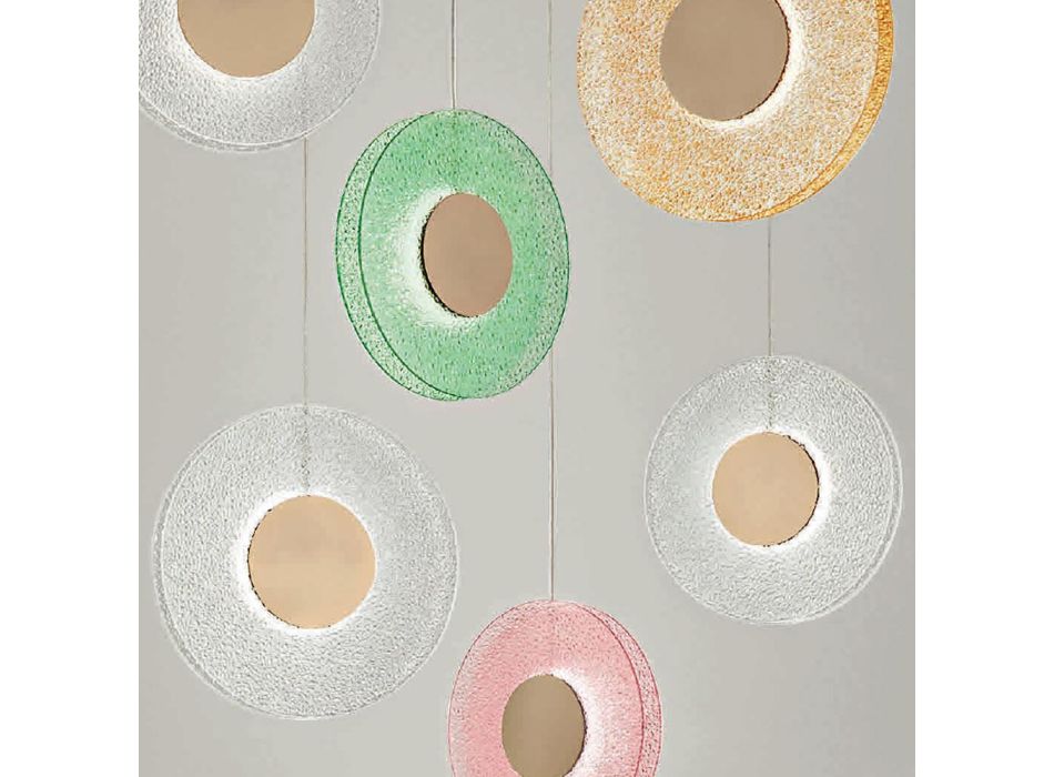 Kronleuchter mit 6 LED-Leuchten aus lackiertem Metall und farbigem Graniglia-Glas – Albizia Viadurini