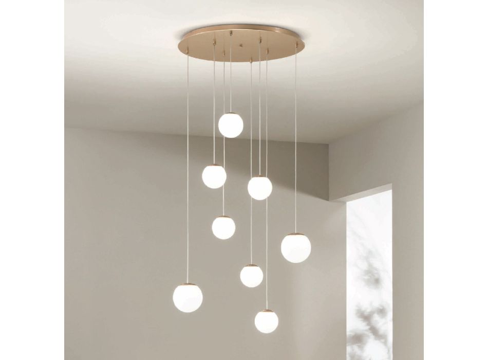 Kronleuchter mit 8 LEDs, optional mit farbigem Glas abgedeckt und Sockel aus Metall – Buche Viadurini