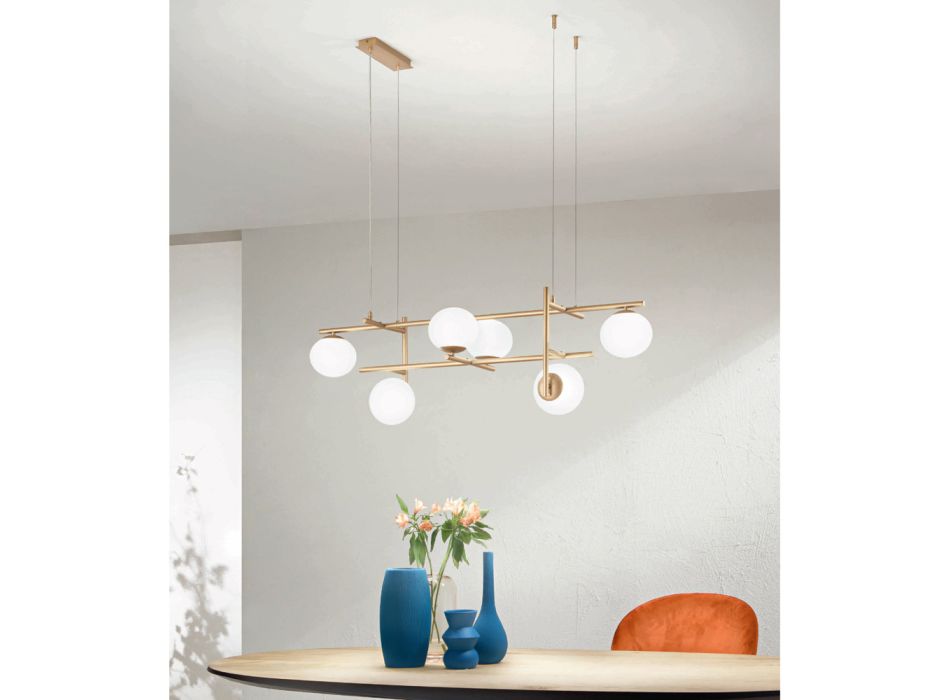 Kronleuchter mit LED aus goldlackiertem Metall und geblasenem Glas - Ailanto Viadurini
