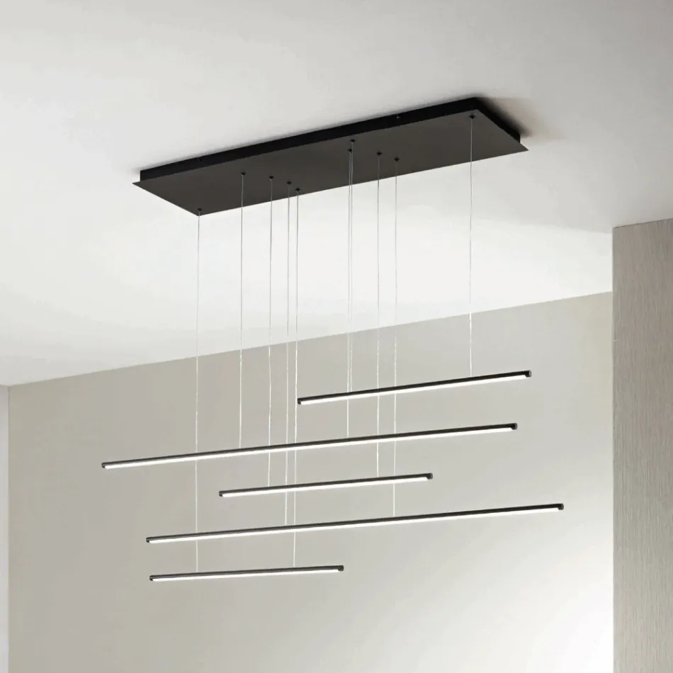 Kronleuchter mit horizontalen LED-Leuchten aus Metall und verstellbaren Kabeln – Orange Viadurini