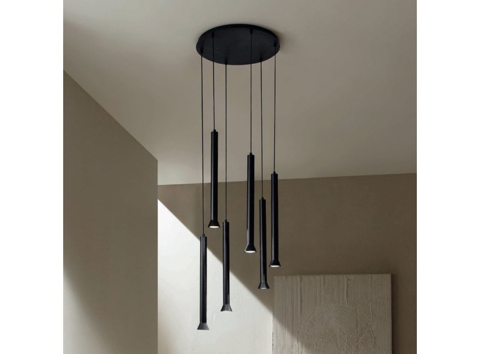 Kronleuchter mit schwarz lackiertem Metallrahmen und verstellbaren Kabeln – Birke Viadurini