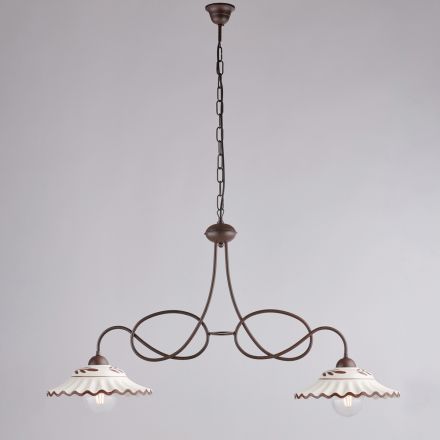 Weißer Kronleuchter aus Keramik und Metall mit 2 Leuchten für den Innenbereich - Polaris Viadurini