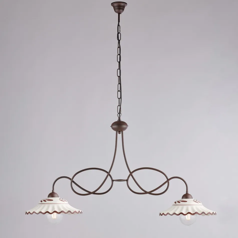 Weißer Kronleuchter aus Keramik und Metall mit 2 Leuchten für den Innenbereich - Polaris Viadurini