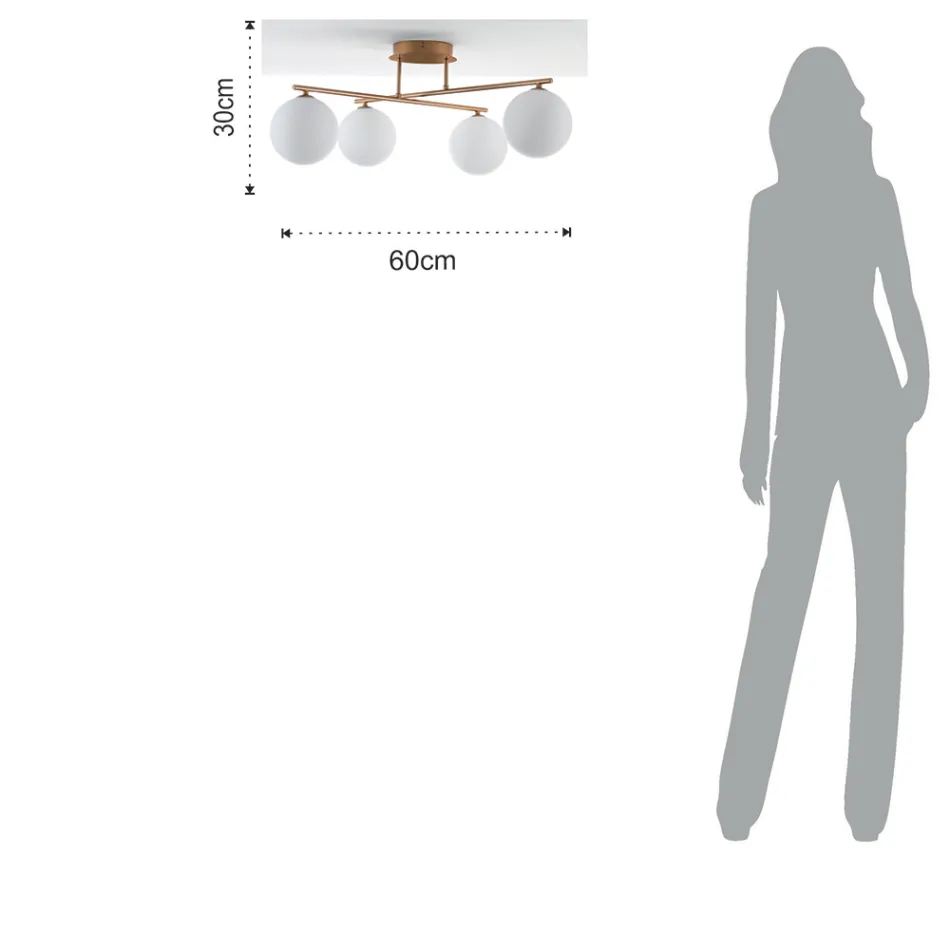 Kronleuchter aus metallischem Goldmetall und 4 weißen Glaskugeln - Venedig Viadurini