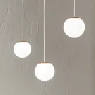 Goldfarbener Kronleuchter aus lackiertem Metall mit 3 LEDs und optionalem Glas – Buche Viadurini