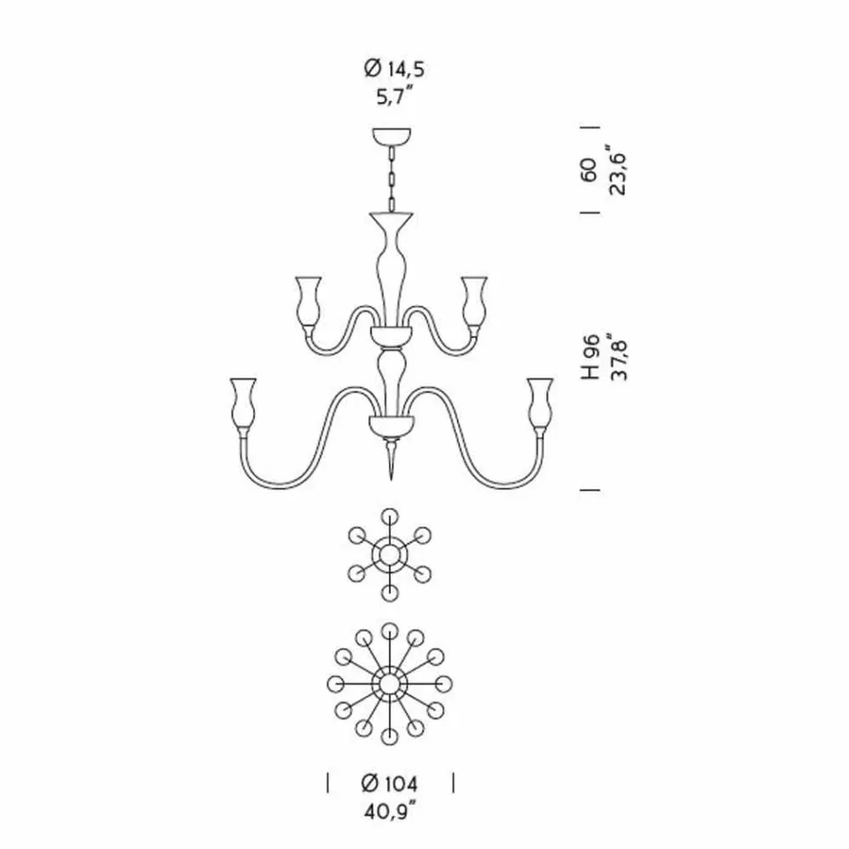 Handgefertigter Venedig Glas Kronleuchter mit 18 Leuchten Made in Italy - Vittoria Viadurini