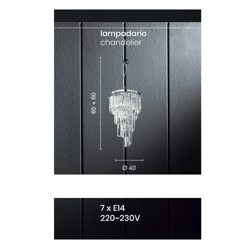 Klassischer Luxus-Kronleuchter aus verchromtem Metall und geschliffenem Kristall - Lambert Viadurini