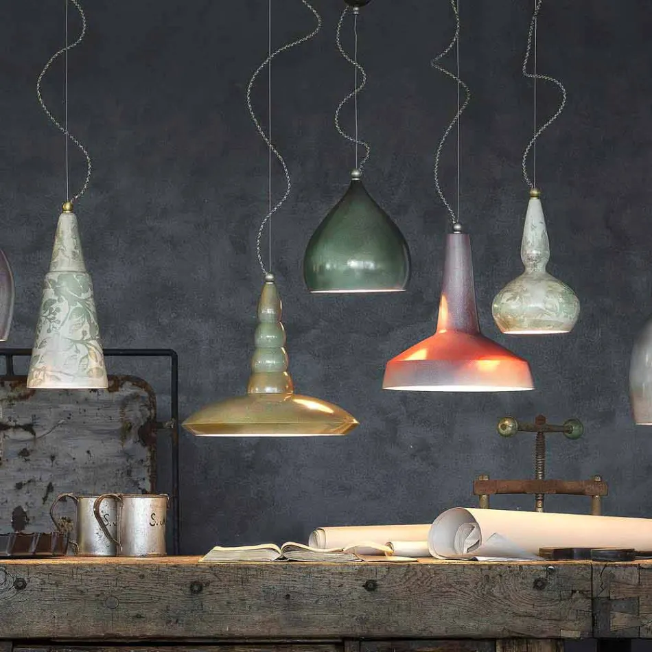 Retro-Kronleuchter gestaltete Keramiksuspension Ferroluce Viadurini