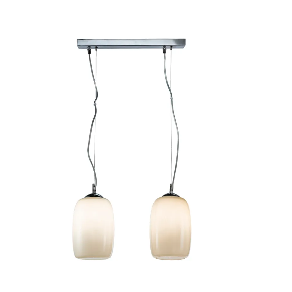 Zweiflammige, mundgeblasene Glas-Pendelleuchte, hergestellt in Italien - Soffio Viadurini