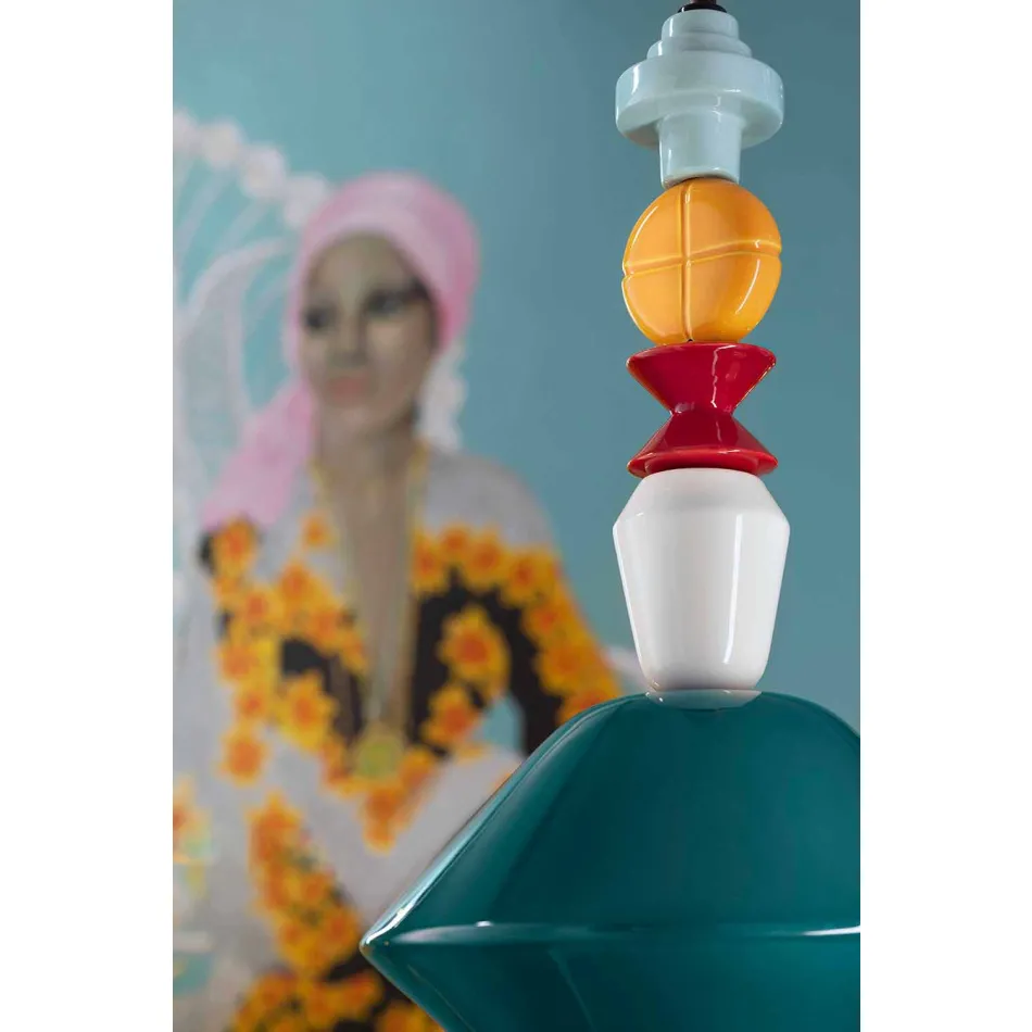 Vintage grüne oder gelbe Keramik Kronleuchter Made in Italy - Ferroluce Lariat Viadurini