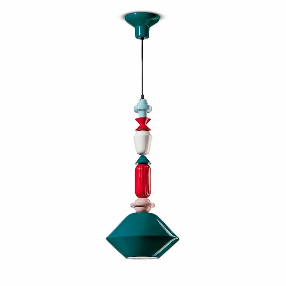 Vintage grüne oder gelbe Keramik Kronleuchter Made in Italy - Ferroluce Lariat Viadurini