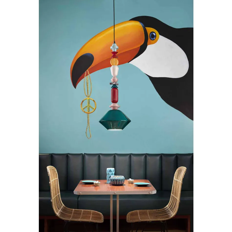 Vintage grüne oder gelbe Keramik Kronleuchter Made in Italy - Ferroluce Lariat Viadurini