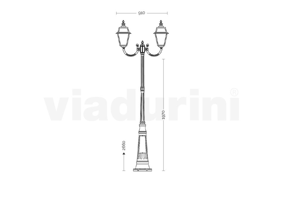 Laternenpfahl 2 Lichter aus Aluminium und Glas im Vintage-Stil, hergestellt in Italien – Vivian Viadurini