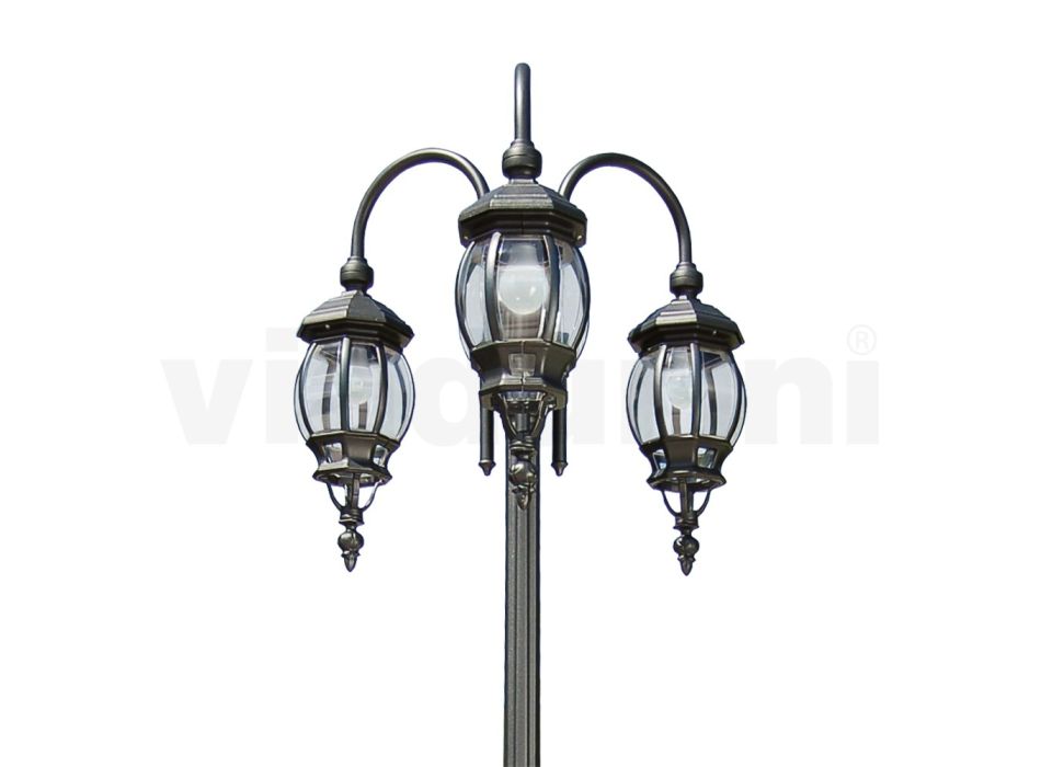 Laternenpfahl mit 3 Lichtern im Vintage-Stil aus anthrazitfarbenem Aluminium, hergestellt in Italien – Empire Viadurini