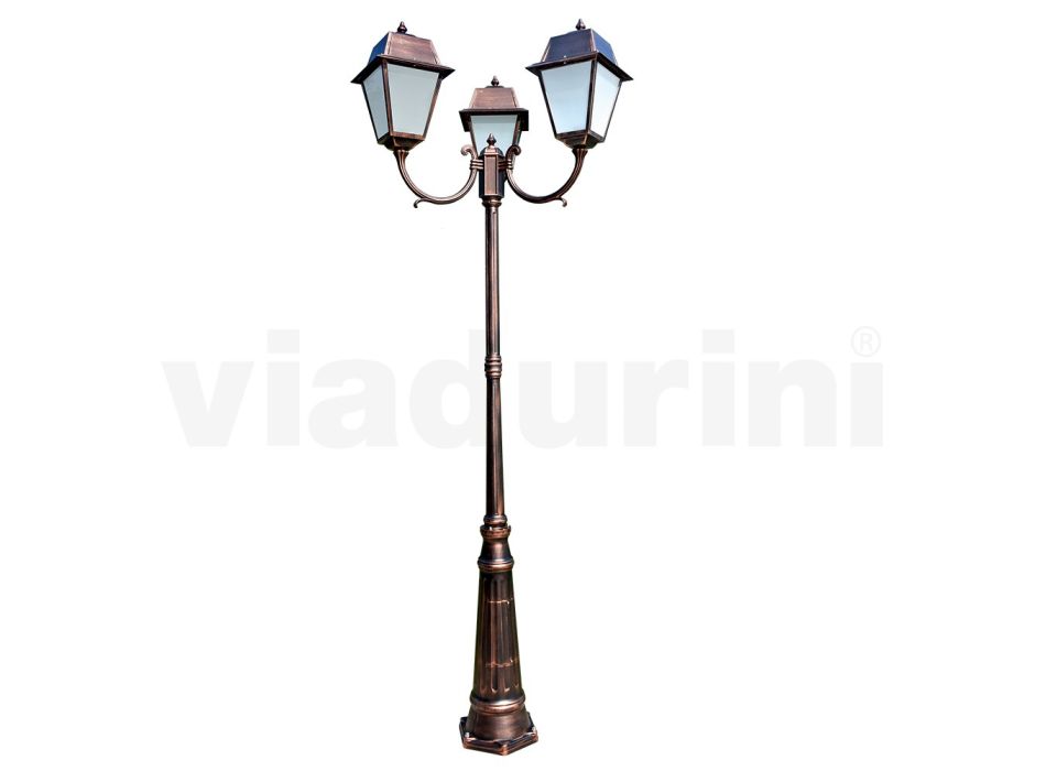 Laternenpfahl mit 3 Lichtern im Vintage-Stil aus Aluminium und Glas, hergestellt in Italien – Doroty Viadurini