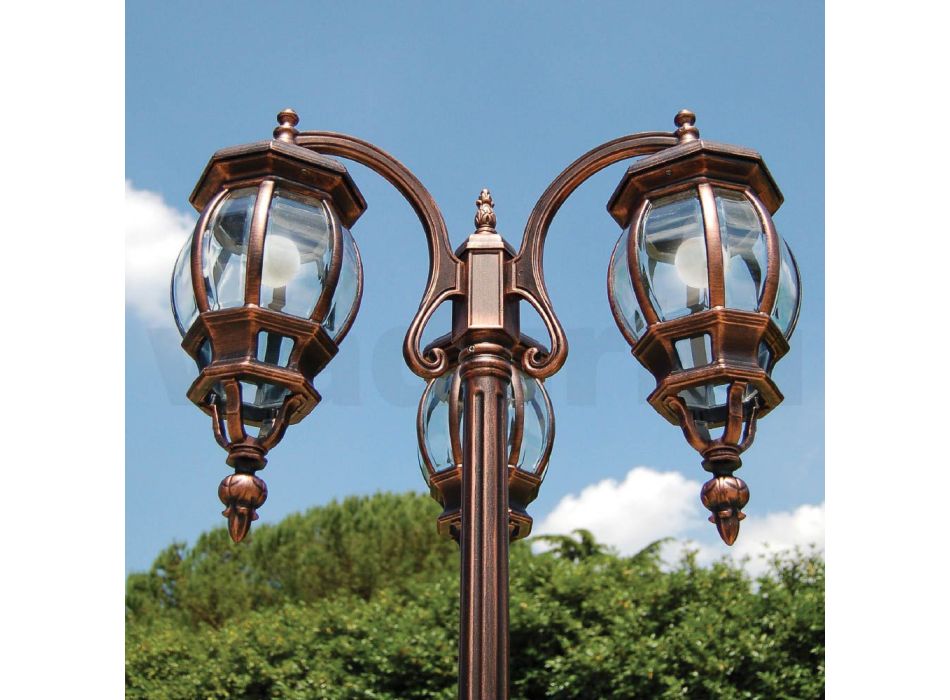 Laternenpfahl mit 3 Lichtern im Vintage-Stil aus Aluminium, hergestellt in Italien – Leona Viadurini