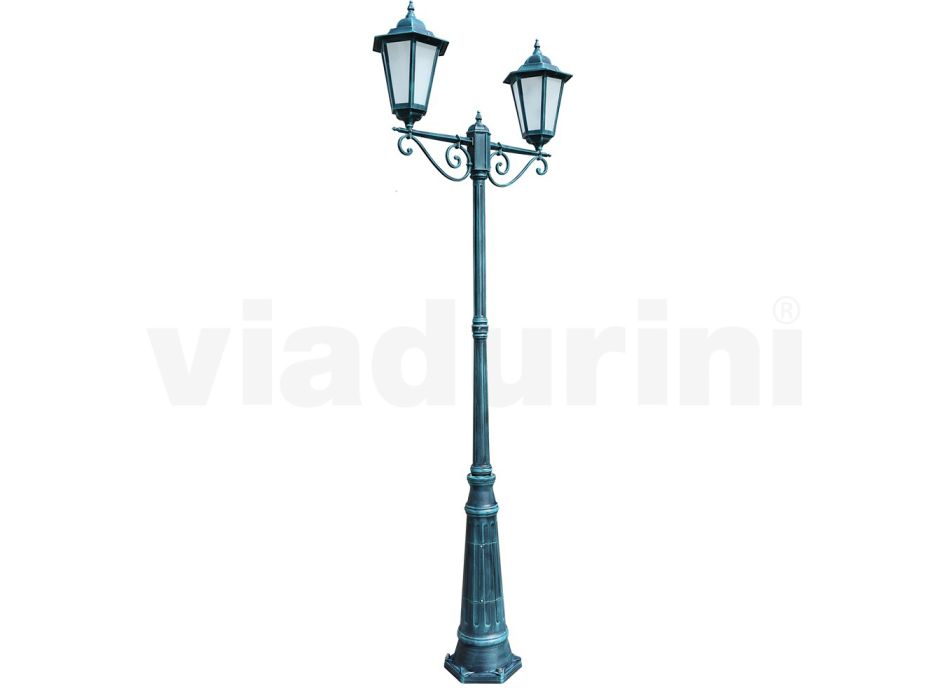 Laternenpfahl 2 Lichter aus Aluminium und Glas Made in Italy Vintage - Janira Viadurini