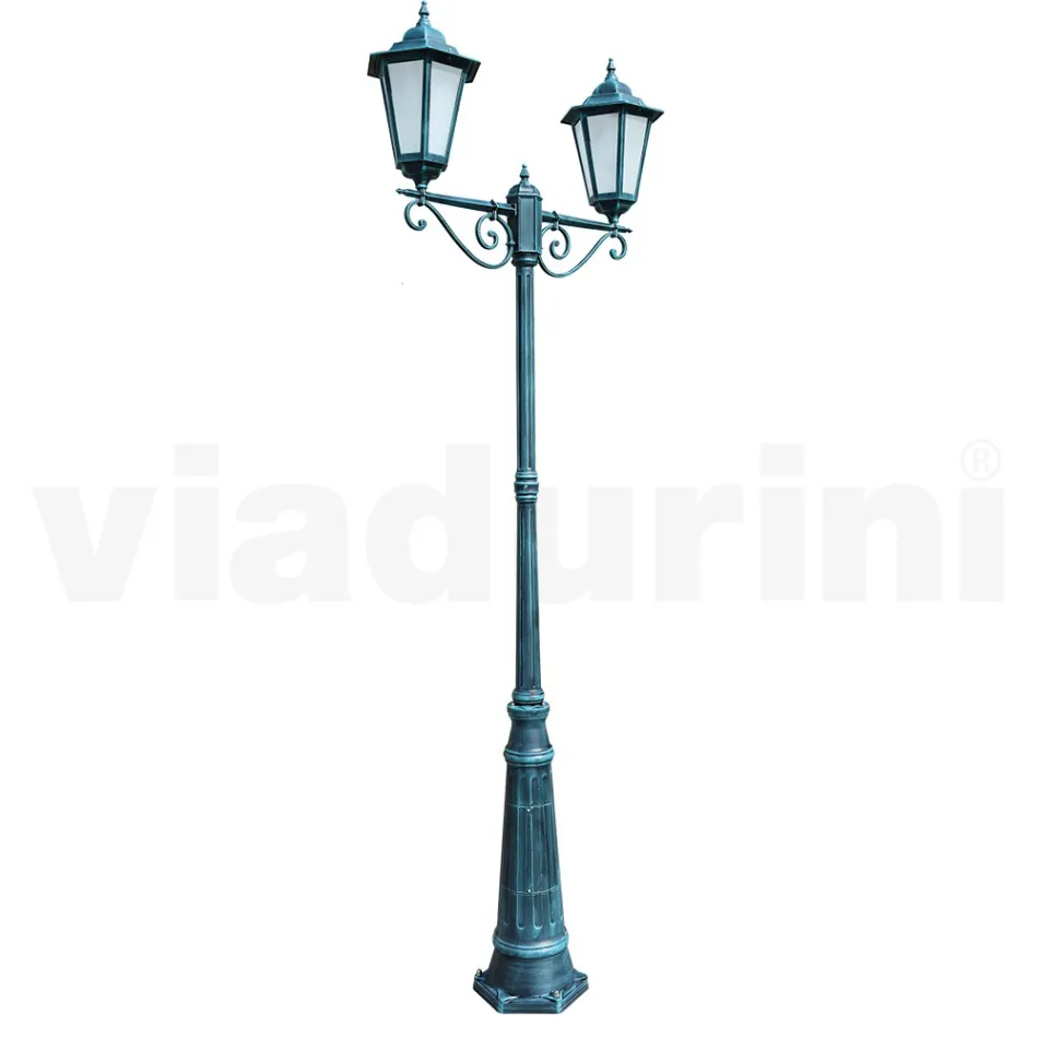 Laternenpfahl 2 Lichter aus Aluminium und Glas Made in Italy Vintage - Janira Viadurini