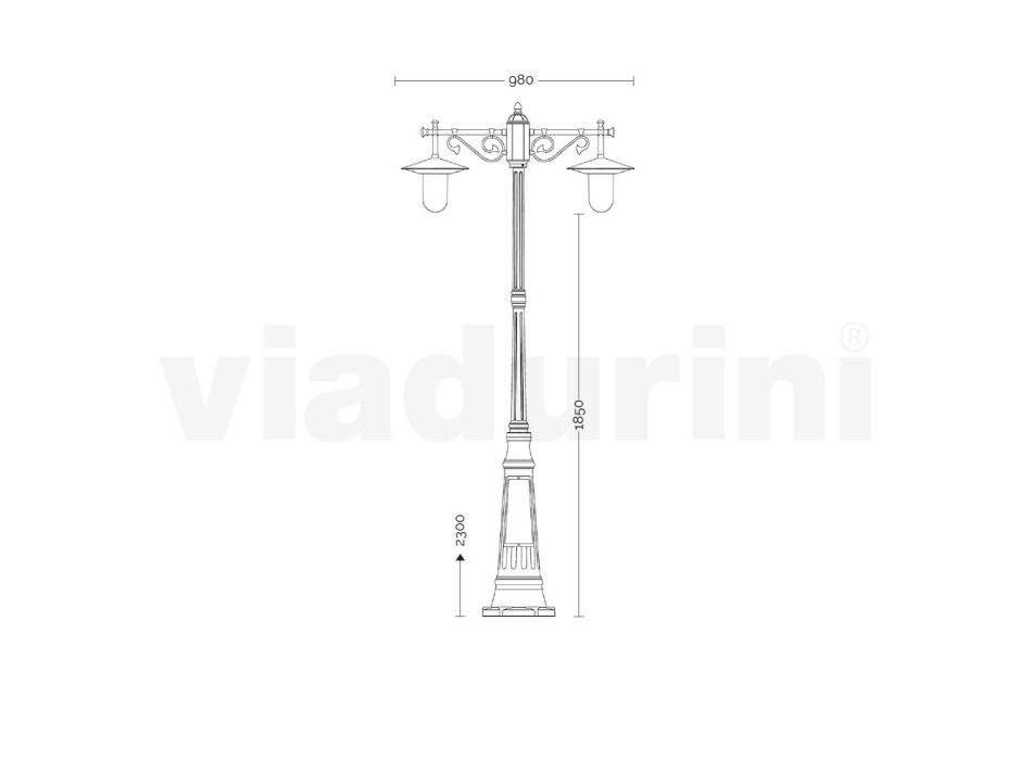 Laternenpfahl 2 Lichter im Vintage-Stil aus grauem Aluminium, hergestellt in Italien – Belen Viadurini