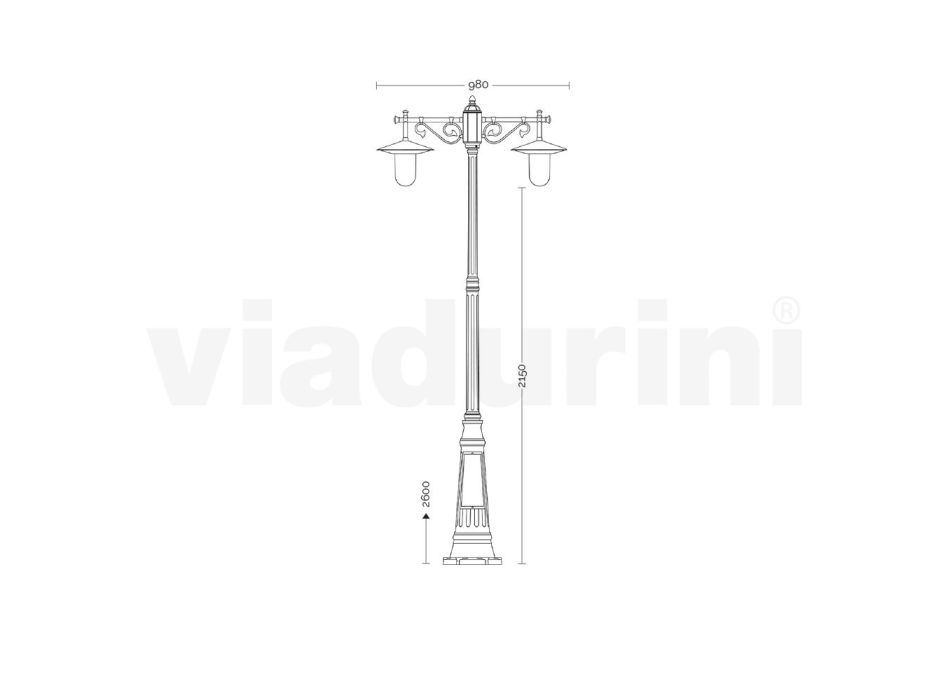 Laternenpfahl 2 Lichter im Vintage-Stil aus grauem Aluminium, hergestellt in Italien – Belen Viadurini