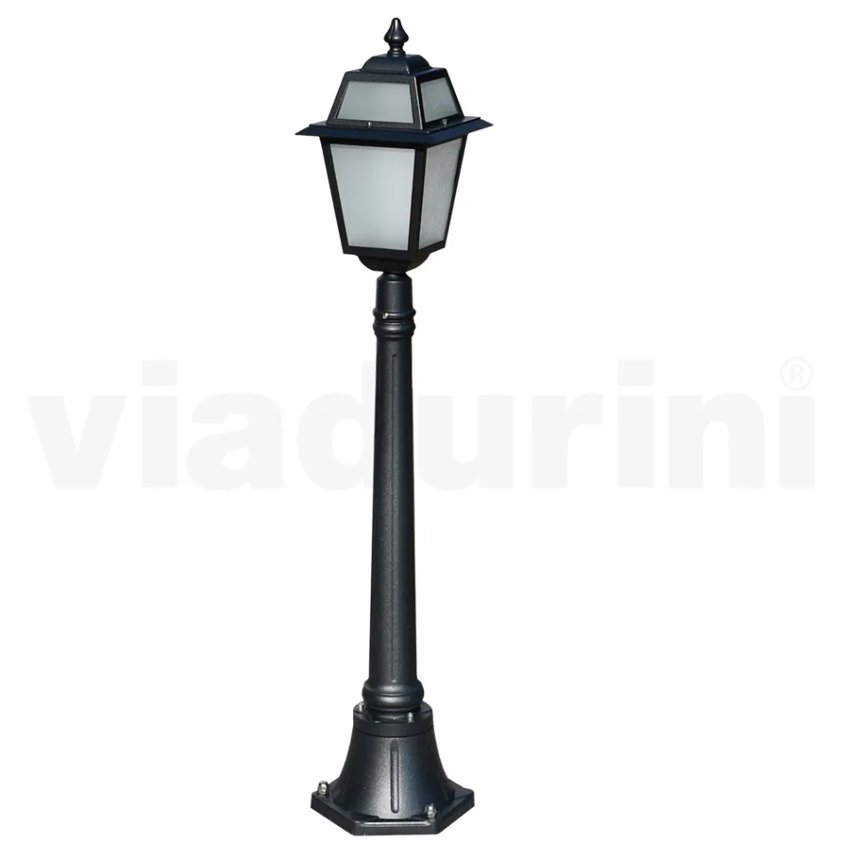 116 cm hohe Gartenlampe aus anthrazitfarbenem Aluminium und sandgestrahltem Glas - Elric Viadurini