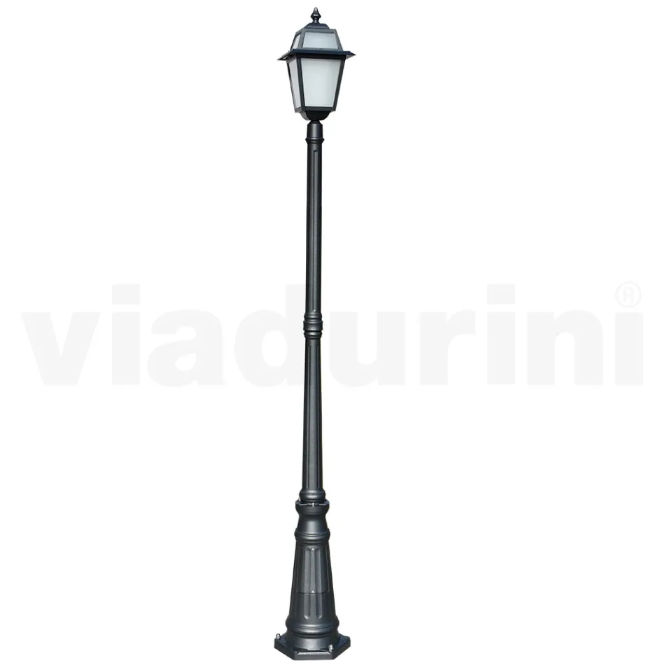 214 cm hohe Gartenlampe aus anthrazitfarbenem Aluminium und sandgestrahltem Glas - Elric Viadurini