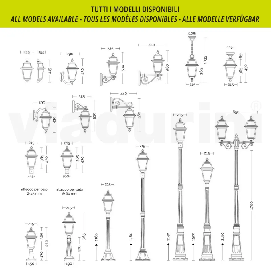 214 cm hohe Gartenlampe aus anthrazitfarbenem Aluminium und sandgestrahltem Glas - Elric Viadurini