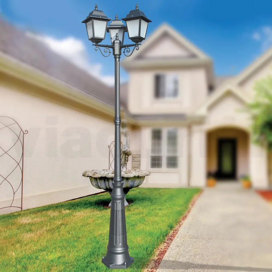 249 cm hohe Straßenlaterne aus Anthrazitglas und Aluminium Made in Italy - Scintilla Viadurini