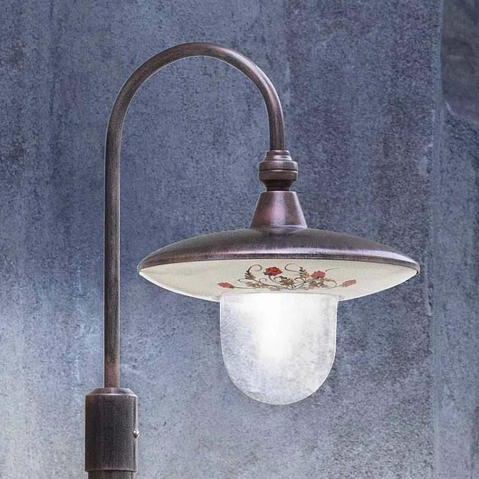 Außenlaterne aus schwarzem Aluminium und handgemalten Blumen - Latina Viadurini