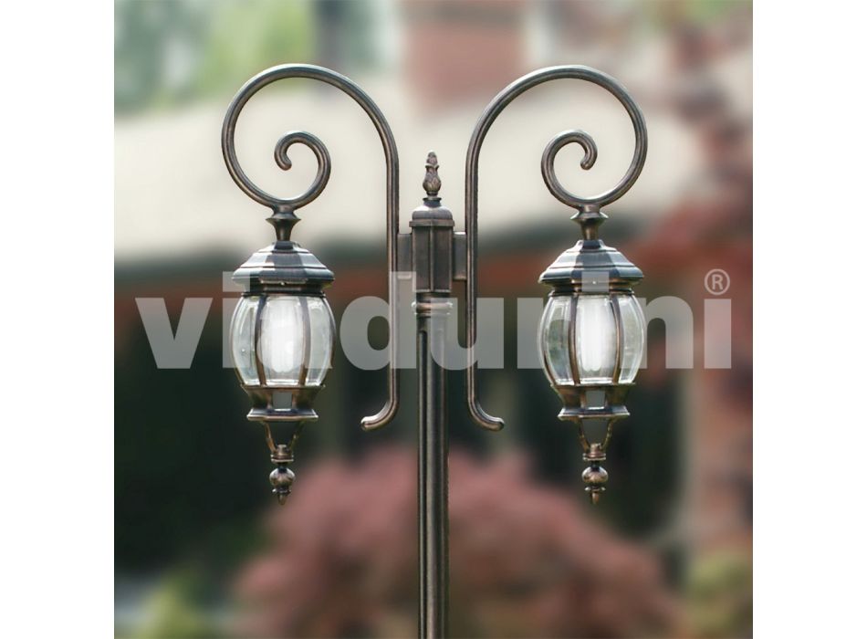 Gartenlaternenpfahl mit 2 Leuchten aus Aluminiumdruckguss, hergestellt in Italien, Anika Viadurini