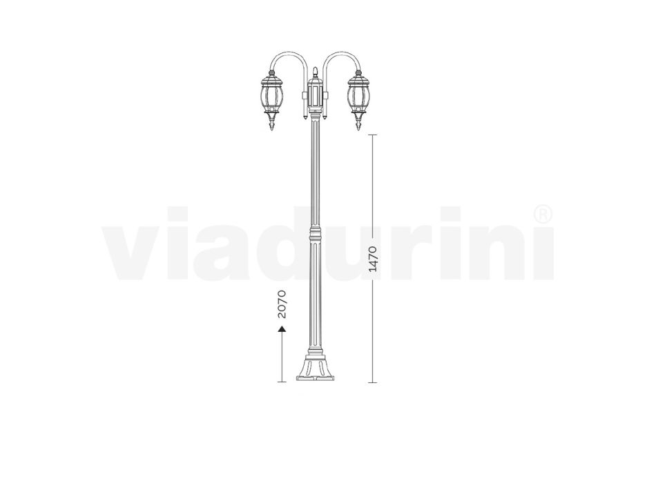 Laternenpfahl im Vintage-Stil, 2 Lichter, aus anthrazitfarbenem Aluminium, hergestellt in Italien – Empire Viadurini