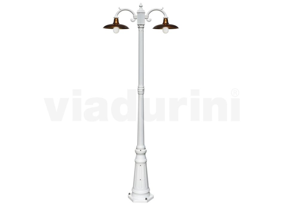 Straßenlaterne im Vintage-Stil, 2 Lichter, aus Aluminium und Messing, hergestellt in Italien – Adela Viadurini