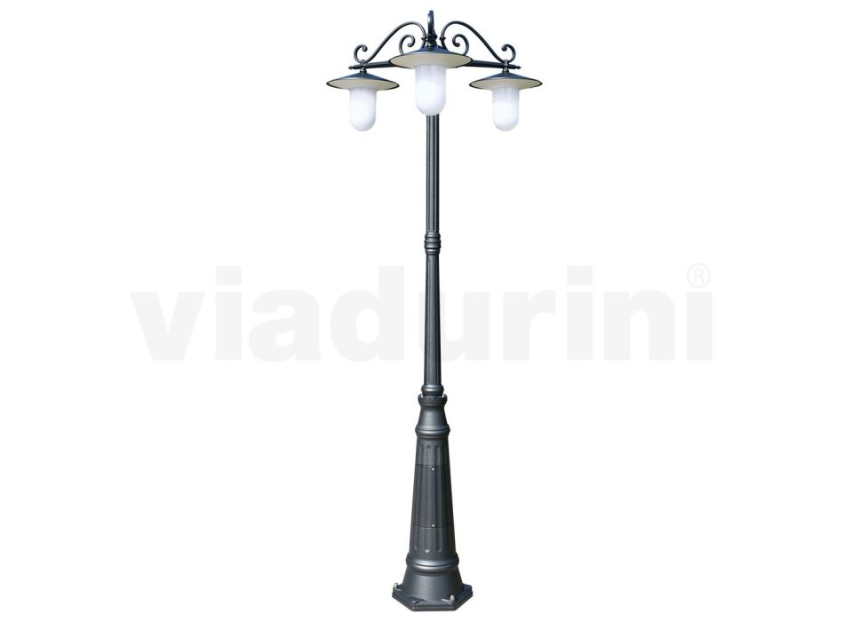 Straßenlampe im Vintage-Stil mit 3 Lichtern aus grauem Aluminium, hergestellt in Italien – Belen Viadurini