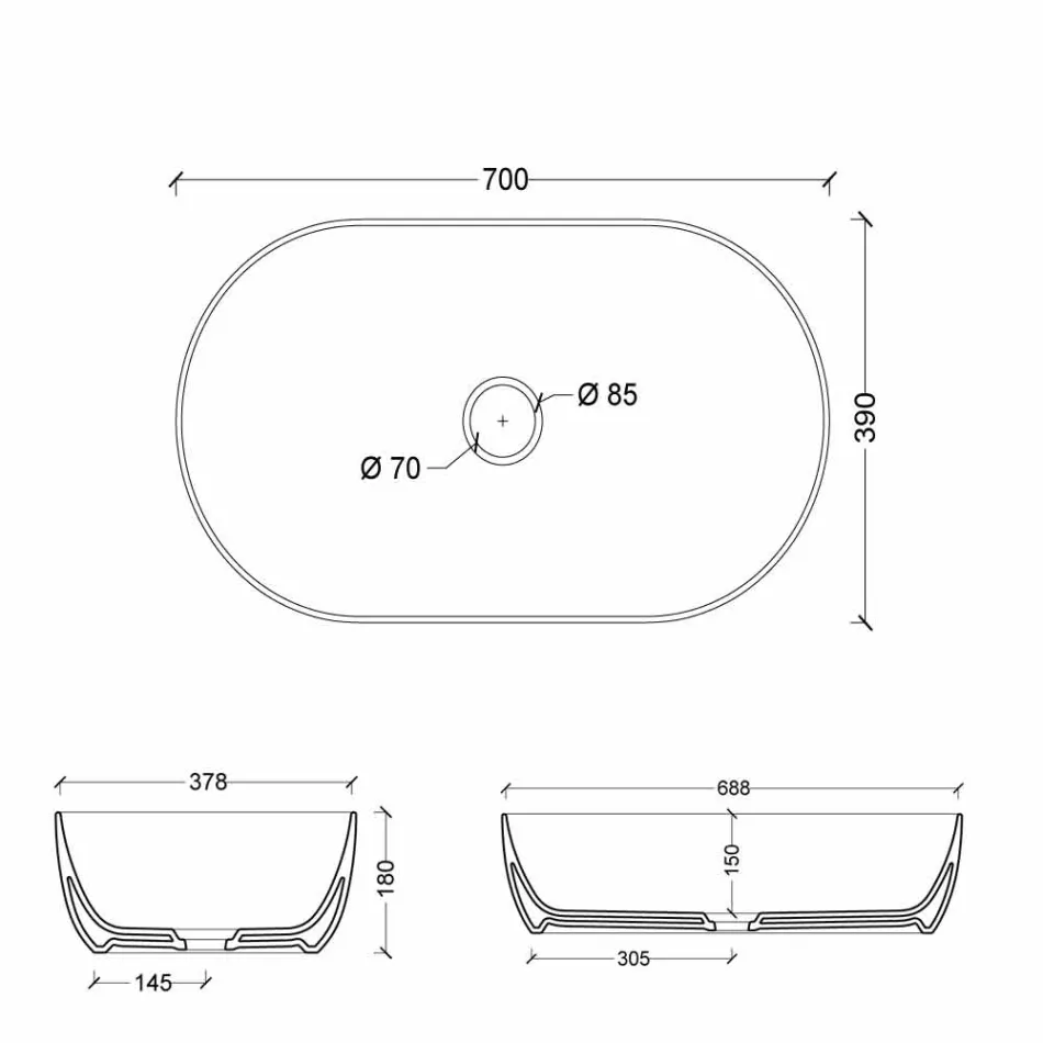 70x35cm Keramik-Aufsatzwaschtisch in Italien Star, modernes Design Viadurini