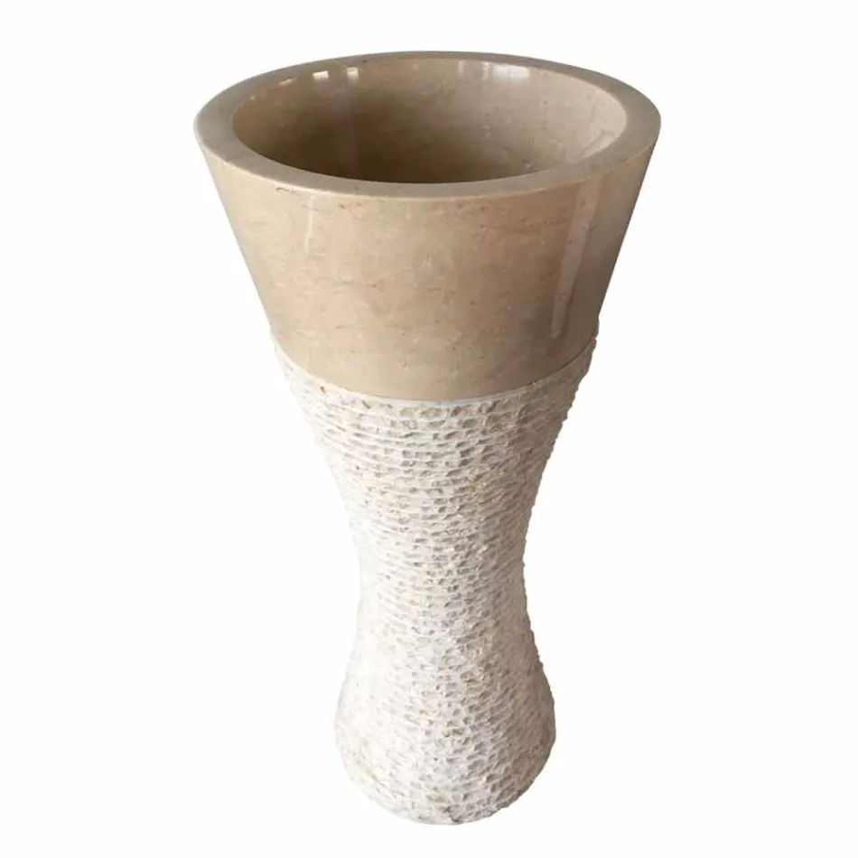 Weißes Säulenwaschbecken aus Naturstein Iris, Einzelstück Viadurini