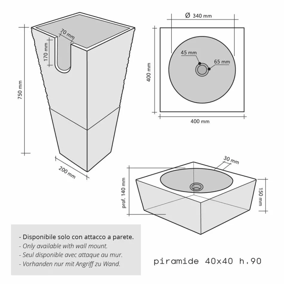 Waschbecken Spalte Pyramid Stein Natur Beige Nias Viadurini