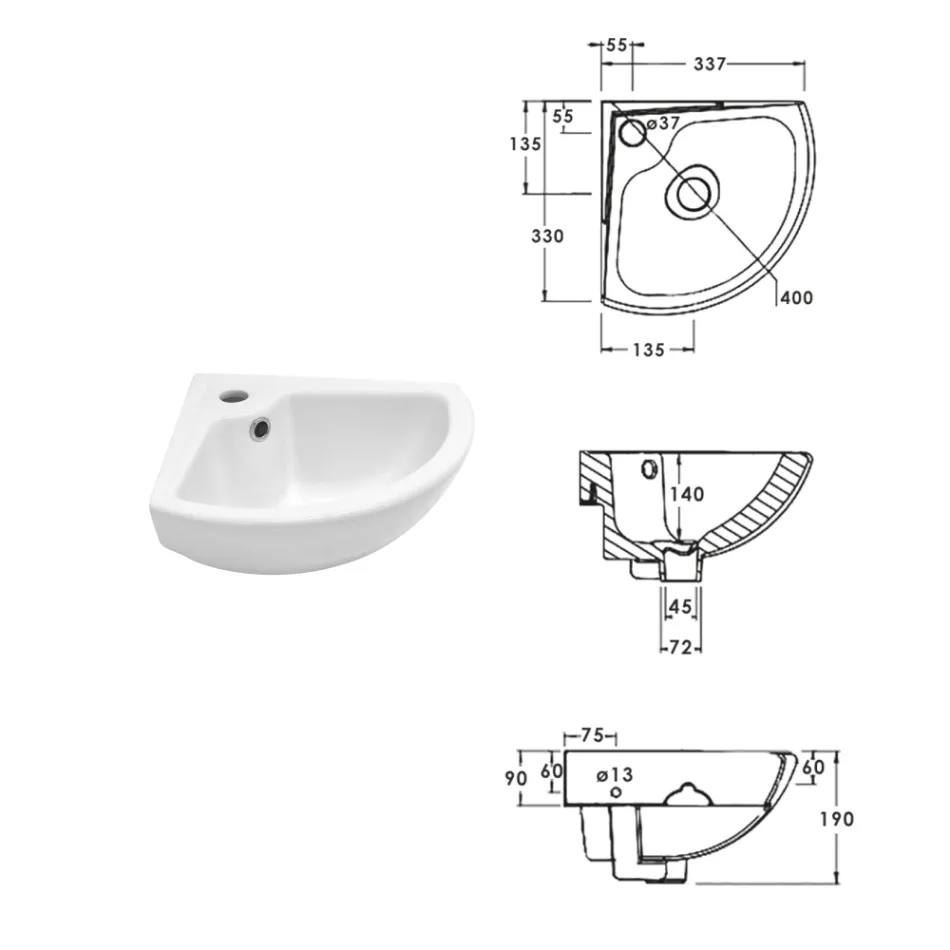 Eckwaschbecken aus weißer Keramik mit modernem und elegantem Design - Silica Viadurini