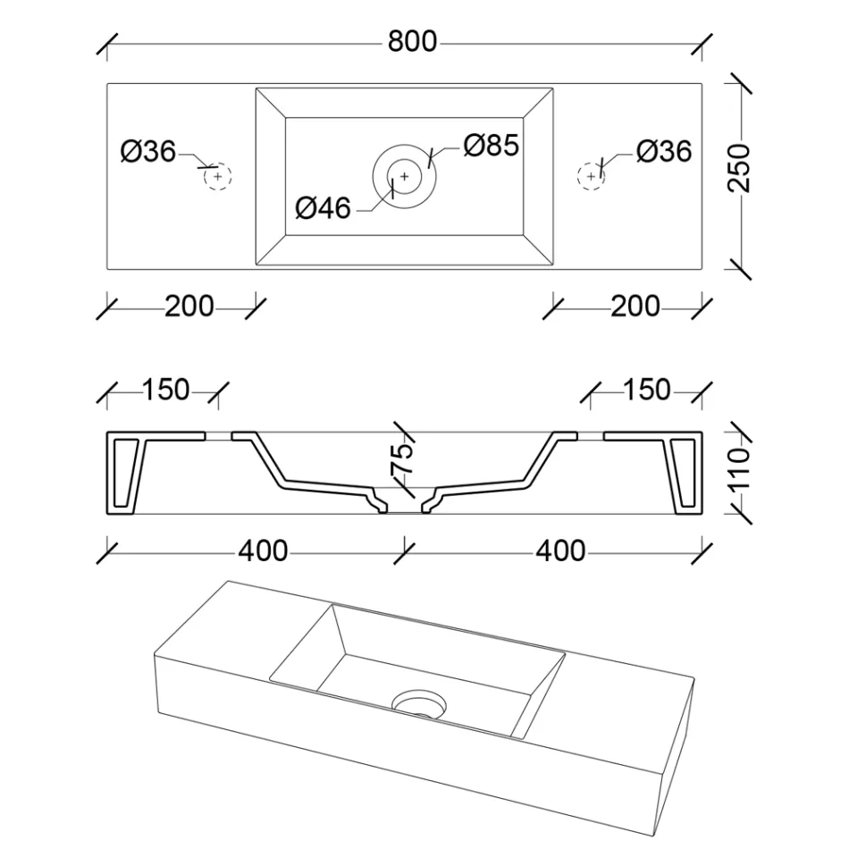 Aufsatz- oder Wandwaschbecken aus Keramik Made in Italy - Act Viadurini