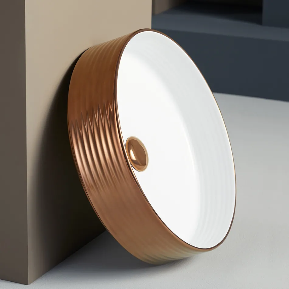 Waschbecken aus handgedrehtem Feinsteinzeug, hergestellt in Italien – Darts Viadurini