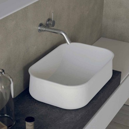 Modernes Design Arbeitsplatte Rechteckiges weißes Badezimmerwaschbecken - Tulyp2 Viadurini