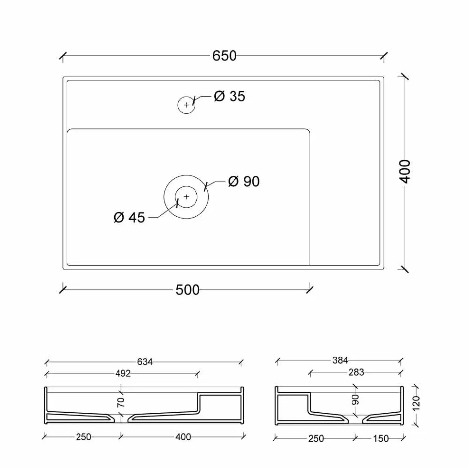 Keramik Waschbecken Arbeitsplatte modernes Design in Italien gemacht Sonne 65x40 cm Viadurini