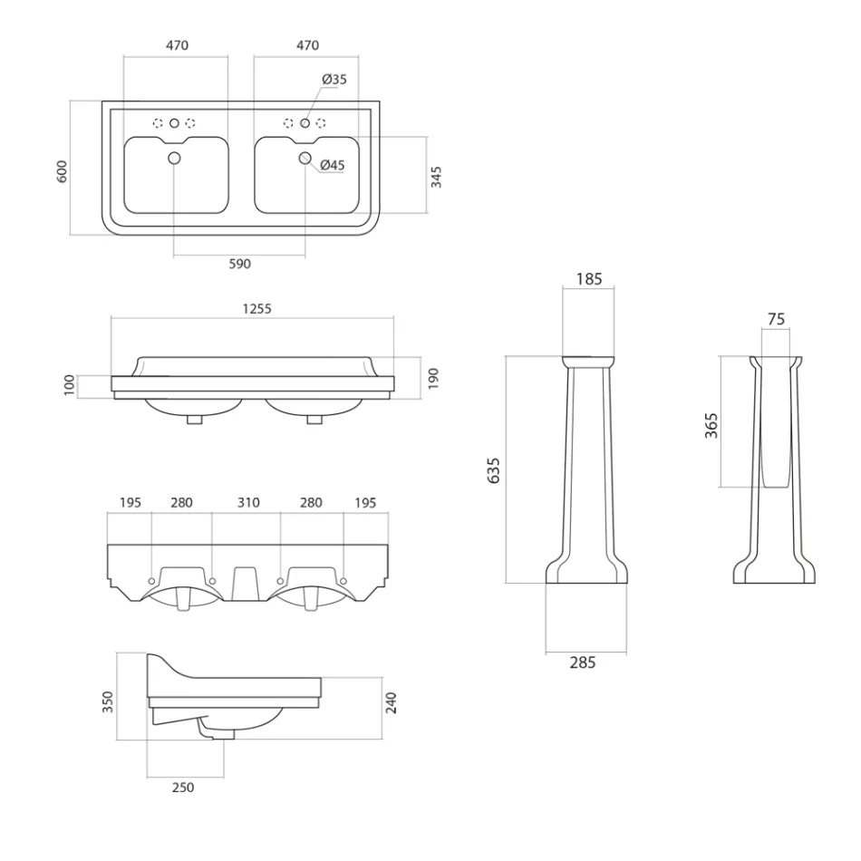 Säulenwaschbecken aus Keramik Doppelwaschbecken Made in Italy - Wollie Viadurini