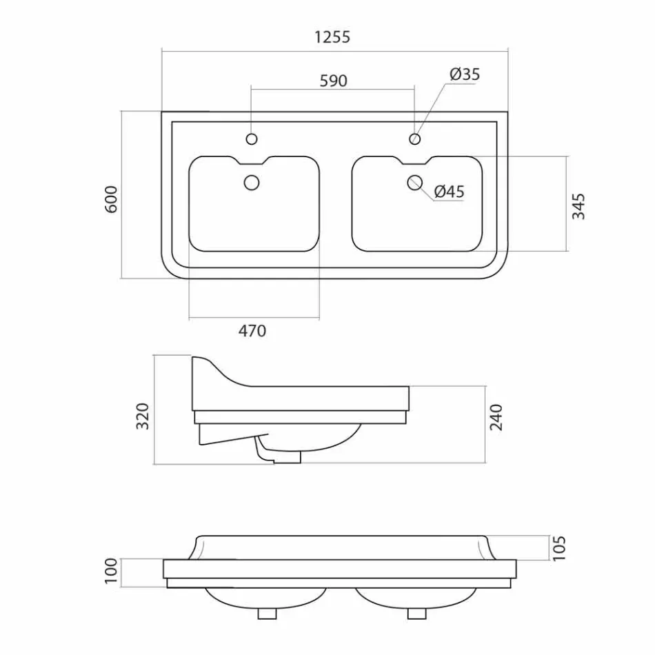 Klassisches Doppelschüssel-Keramik-Waschbecken aus Italien, Swami Viadurini