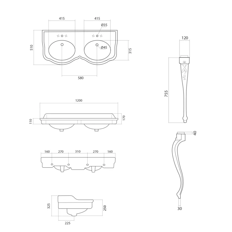 Klassisches Konsolenwaschbecken aus weißer Keramik Made in Italy - Magda Viadurini