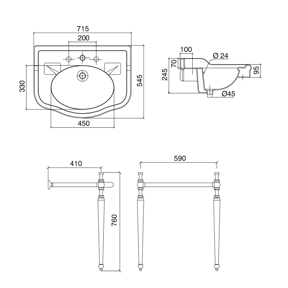 Konsolenwaschbecken mit doppelter Keramikschale, Made in Italy Vintage – Paulina Viadurini