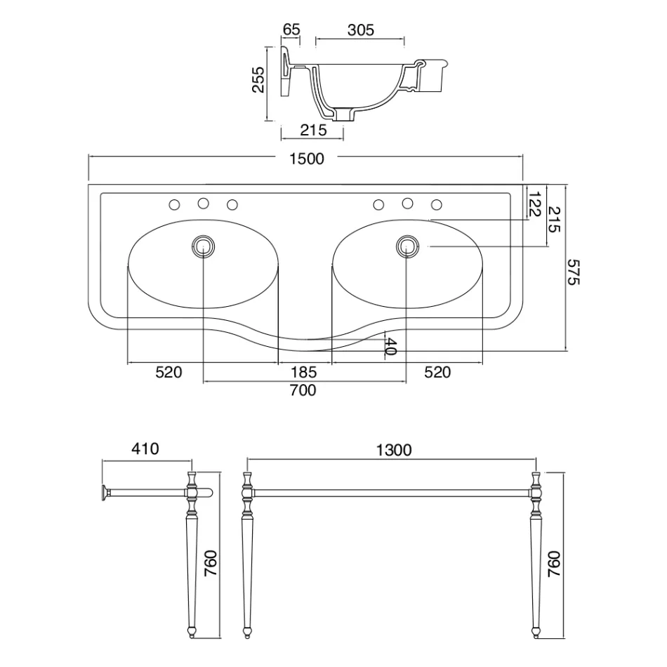 Konsolenwaschbecken mit doppelter Keramikschale, Made in Italy Vintage – Paulina Viadurini