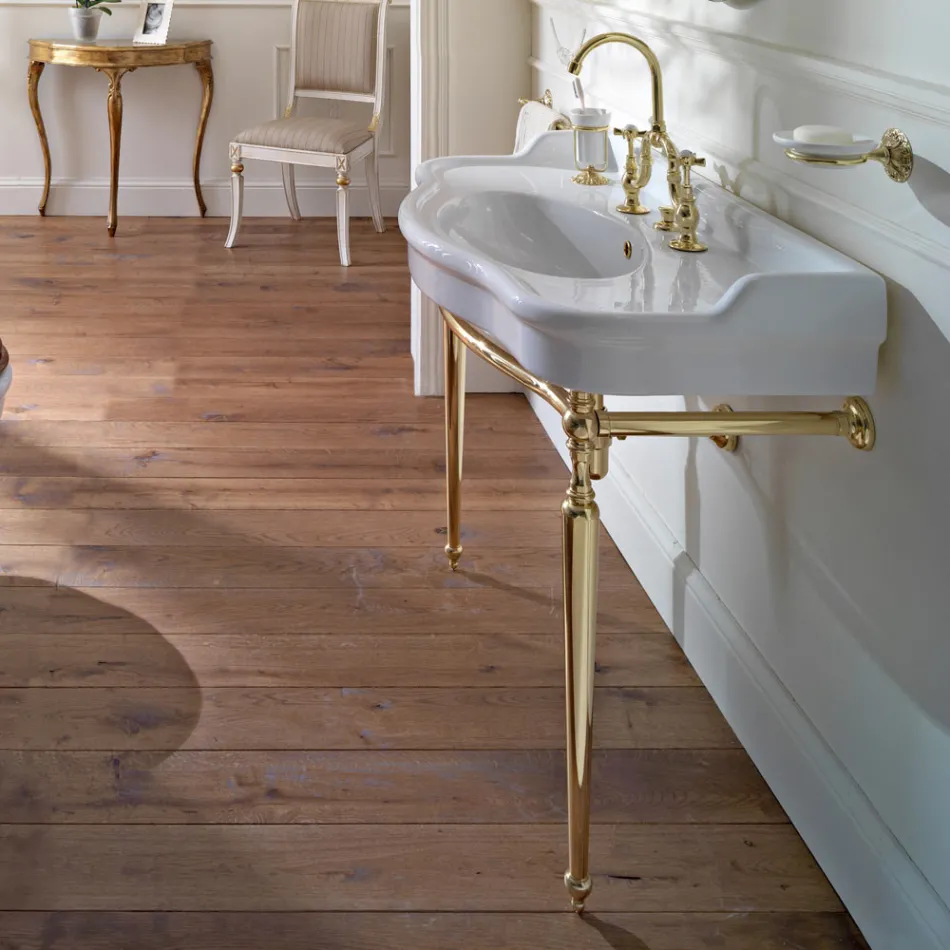 Konsolenwaschbecken mit doppelter Keramikschale, Made in Italy Vintage – Paulina Viadurini